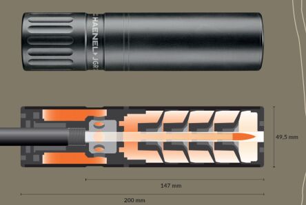 Moderator dźwięku Haenel JGR .30 M15x1 5020 325 49,5x200mm, 6,5x55, 7x64, 7mmRemMag, 270Win, 30-06, 308Win, 6,5Creedmoor, 300WinMag (Spressor, cywilny)